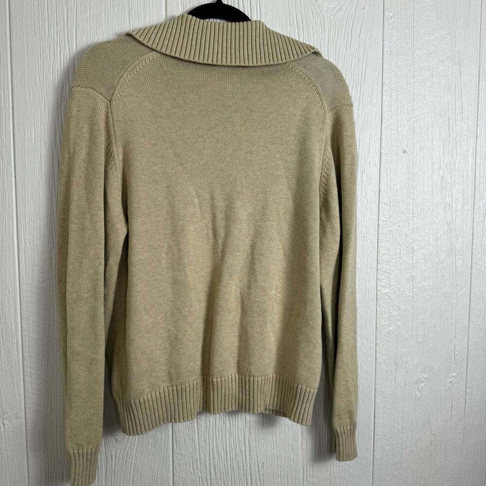 Lands' End Collared V-Neck Sweater Tan Youth Large 14-16 Preppy 100% Cotton - Picture 2 of 8
